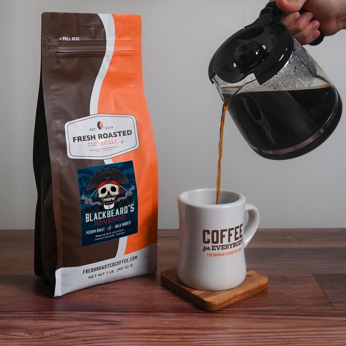 Fresh Roasted Coffee, Blackbeards Revenge, 2 Lb (32 Oz), Medium Roast, Kosher, Whole Bean
