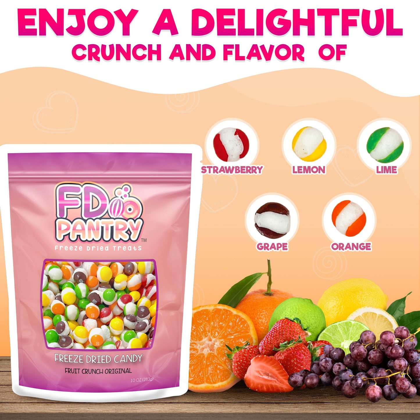 FD Pantry Fruit Crunch Original Rainbow Freeze Dried Candy - Assorted Fruit Flavors, 10 oz Pouch