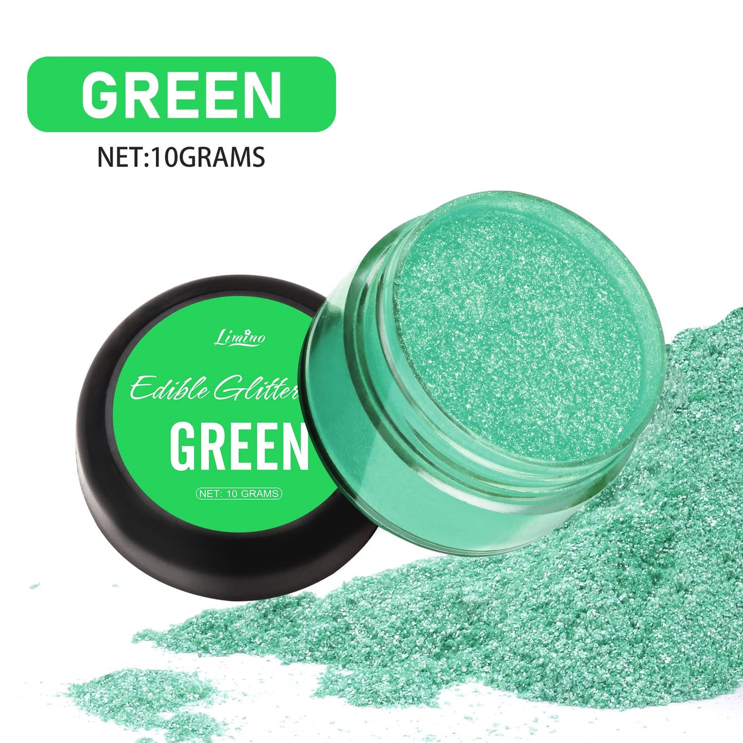 Limino Edible Glitter - 10g Metallic Luster Dust for Cake Decorating, Baking, and Drinks - Green