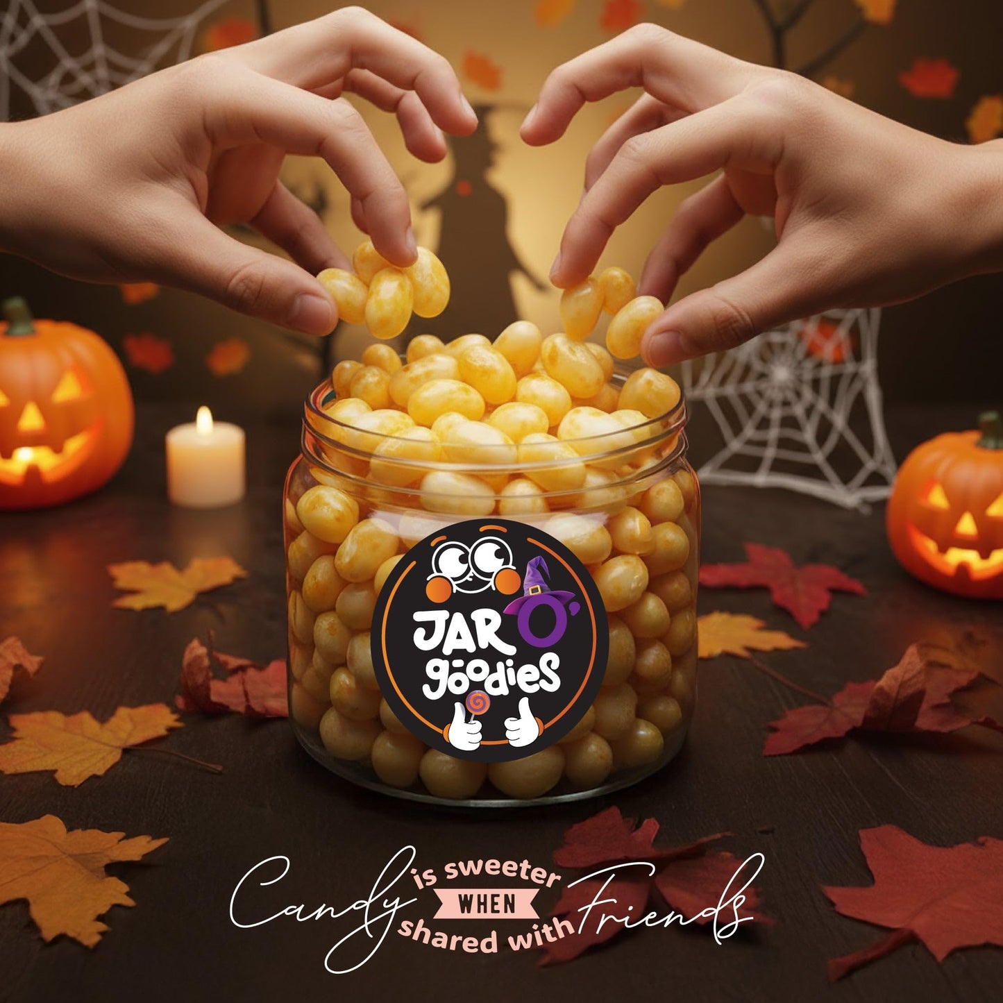 Jar O Goodies - Holiday  , Christmas Stocking Stuffers, Caramel Corn Jelly Beans Gift Set, Original Chewy Candies (6 Ounce, 1 Pack) Party Favor - Gluten & Nut Free, Kosher Parve