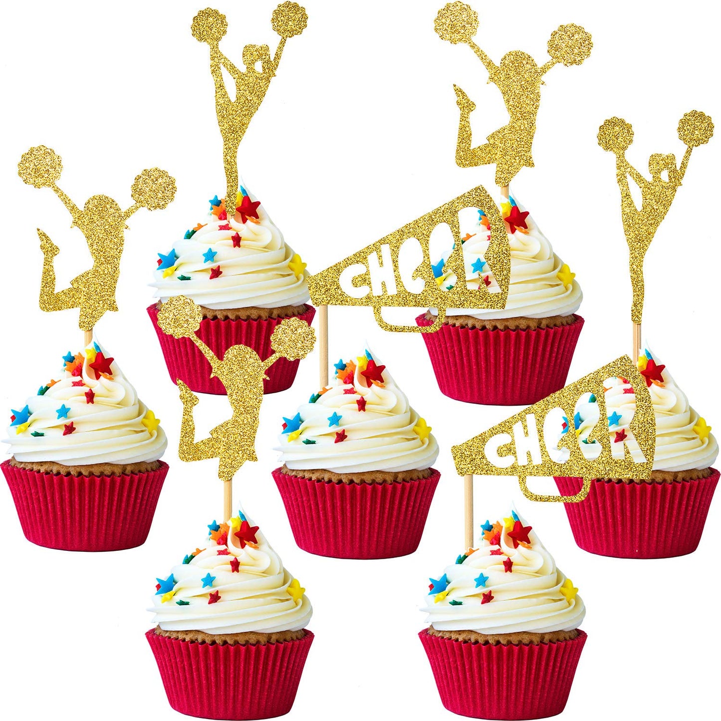36 Pieces Cheerleader Cupcake Toppers Glitter Cheerleading Gymnastics Cupcake Picks Cheer Team Cake Decorations Gymnast Girl Too
