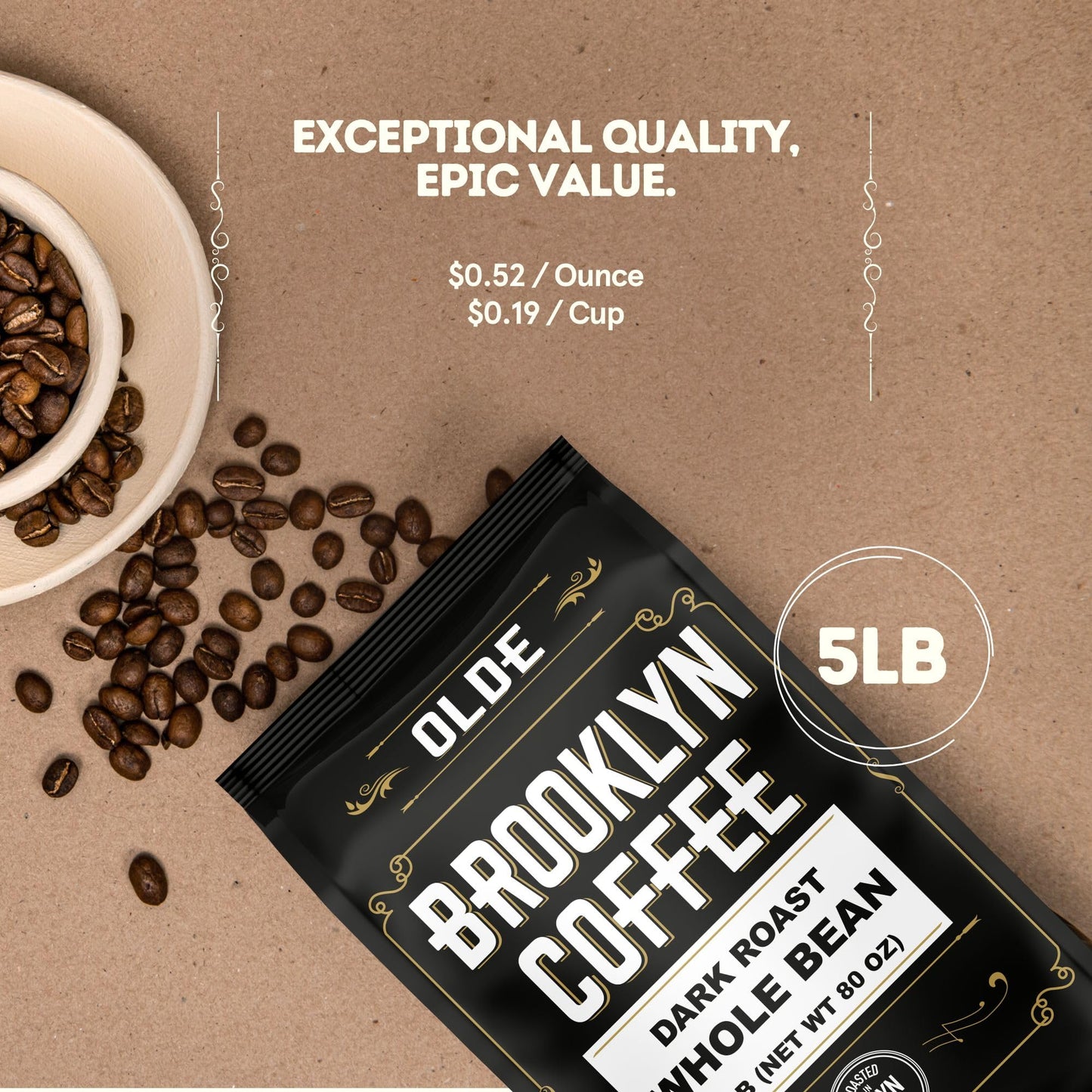 Dark Roast Whole Bean Coffee - 5Lb Bag For A Classic Black Coffee, Breakfast, House Gourmet, Italian Espresso- Roasted In New Yo