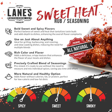Lane's Sweet Heat Rub Seasoning, All-Natural BBQ Brisket Rub Goes Well with Butt Rub Seasoning, No MSG Brisket Seasoning &, Made