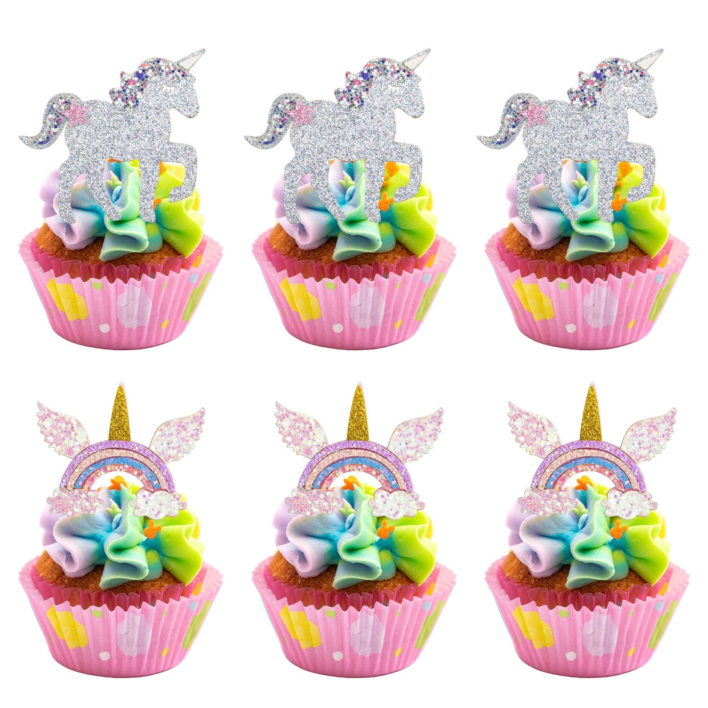 Gyufise 10Pcs Unin Rainbow Cupcake Toppers Unirn Rainbow Cake Topper Decorations For Rainbow Unin Boys Girl Babyshower Birthday