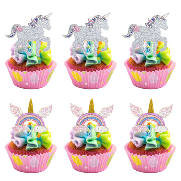 Gyufise 10Pcs Unin Rainbow Cupcake Toppers Unirn Rainbow Cake Topper Decorations For Rainbow Unin Boys Girl Babyshower Birthday