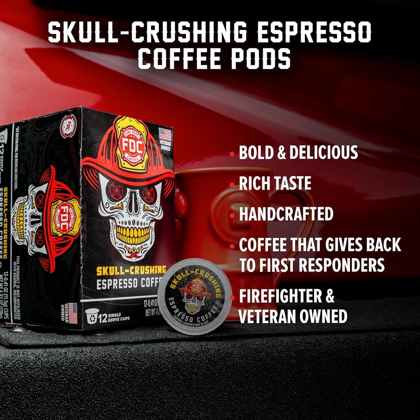 Fire Department Coffee Espresso Pods - Bold & Full-Bodied K Cups - 24 Single Pods - Veteran Owned - Roasted in the USA