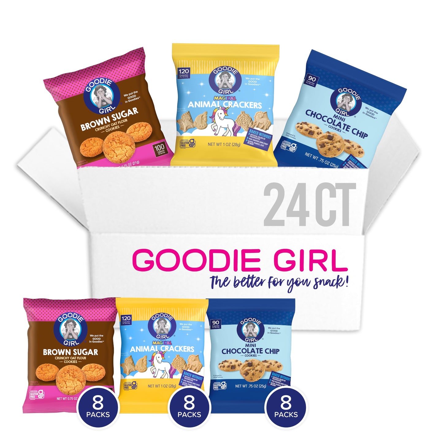 Goodie Girl Snack Pack Variety - Gluten Free Animal Crackers, Mini Chocolate Chip & Brown Sugar Cookies - 1.75 Ounce (Pack of 12)