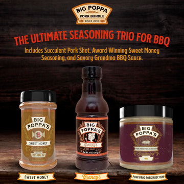 Big Poppa Smokers Pork Bundle - Pork Prod Injection, Sweet Money Seasoning & Grannys BBQ Sauce - 3-Pack