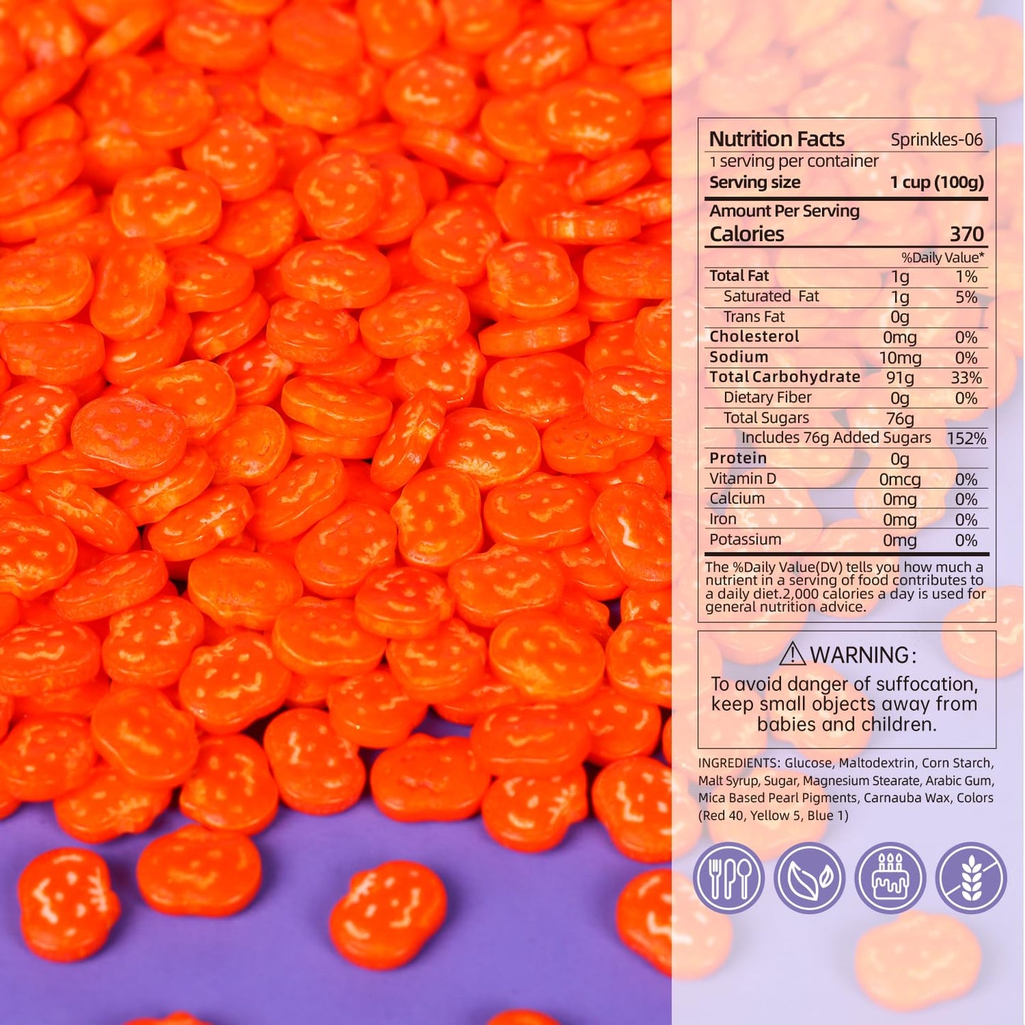 Halloween Sprinkles For Cake Decorating, Pumpkin Sprinkles Perfect For Halloween Dessert Party 3.52 Ounce