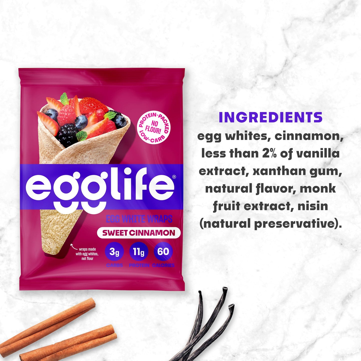 Egglife Sweet Cinnamon Egg White Wrap - (6 Count) - Refrigerated, Flourless, Gluten Free Wraps - Low Carb Tortilla Alternative