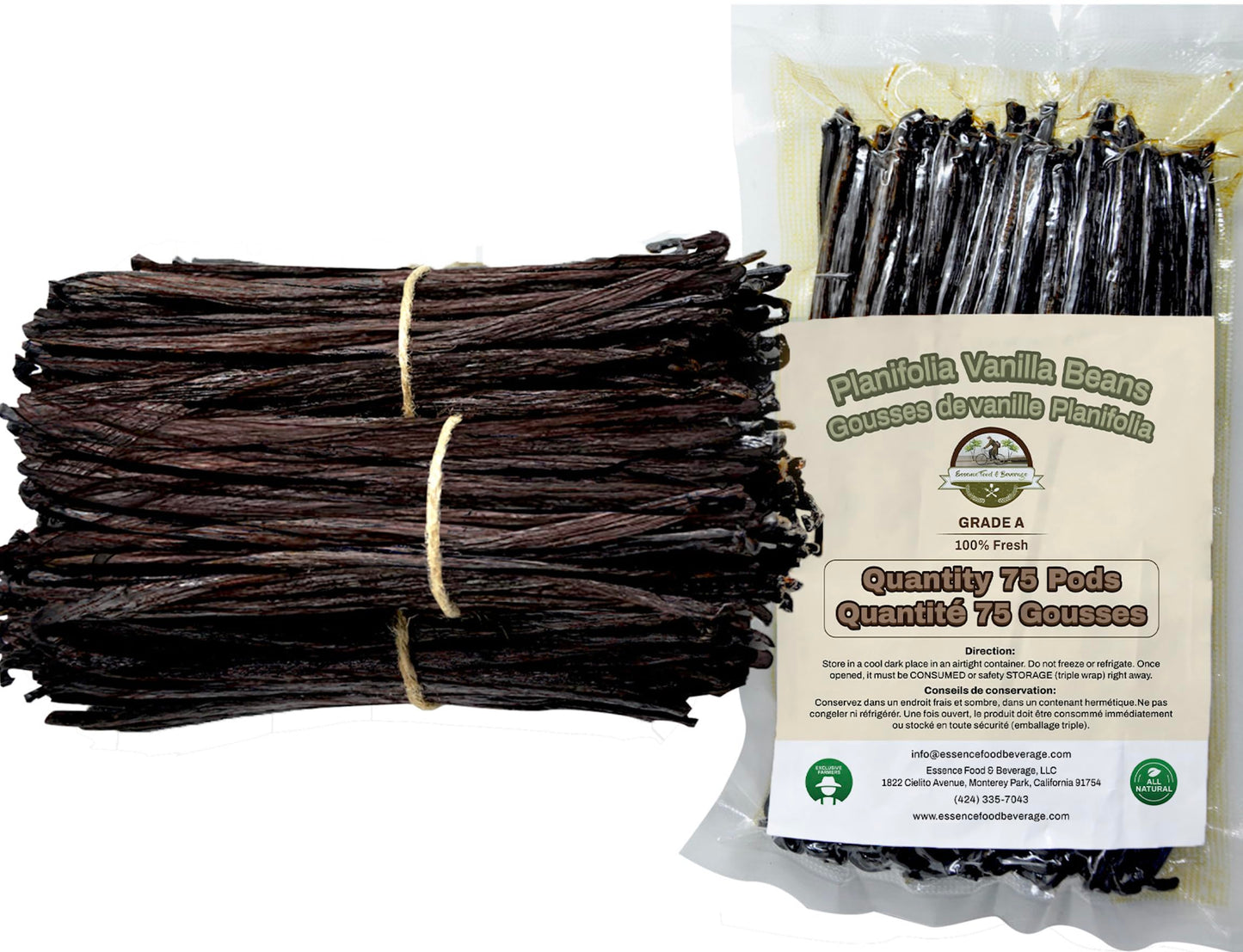 75 Vanilla Beans Bulk For Making Vanilla Extract Grade A - NON-GMO Fresh Pods  6-8 Inches.