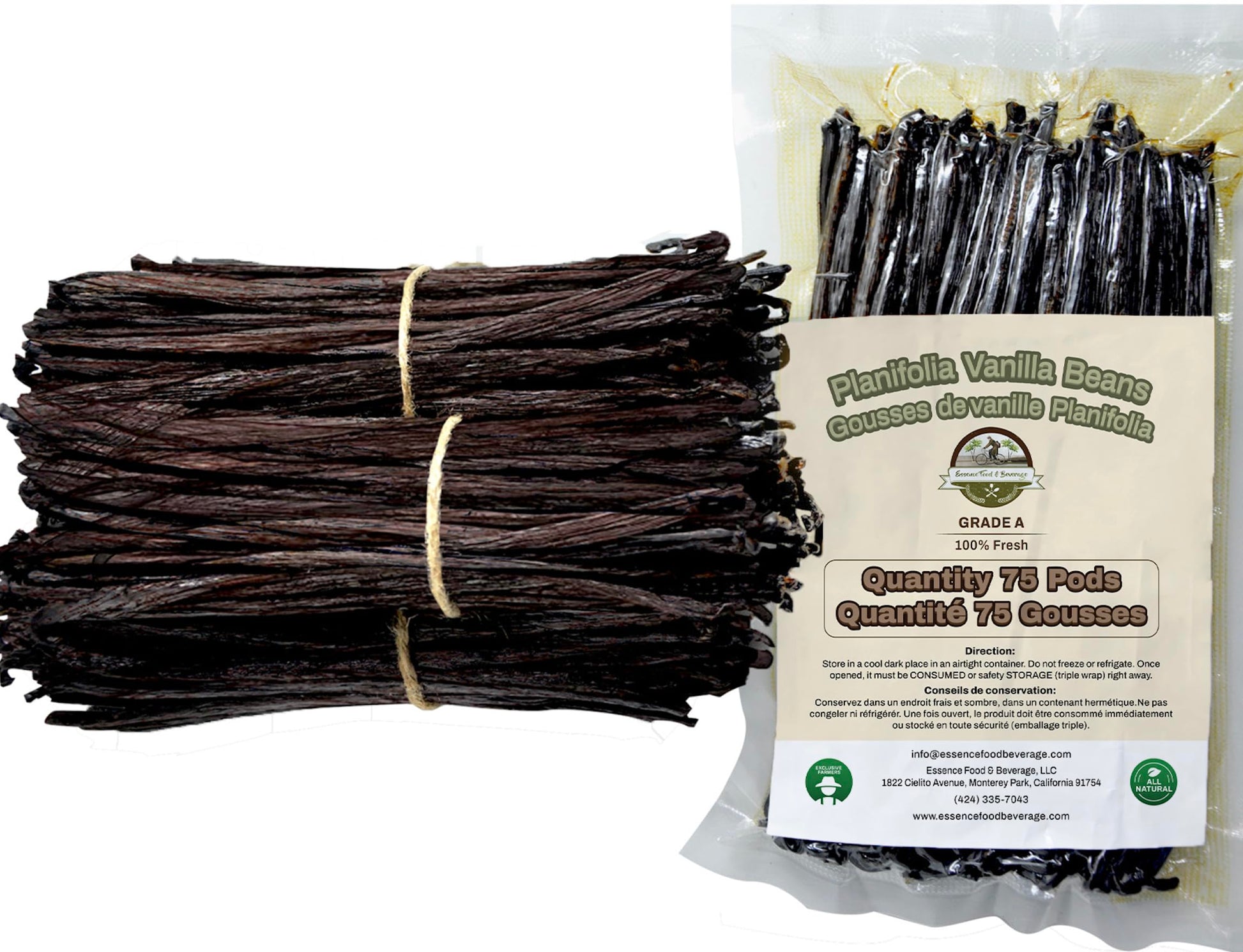75 Vanilla Beans Bulk For Making Vanilla Extract Grade A - NON-GMO Fresh Pods  6-8 Inches.