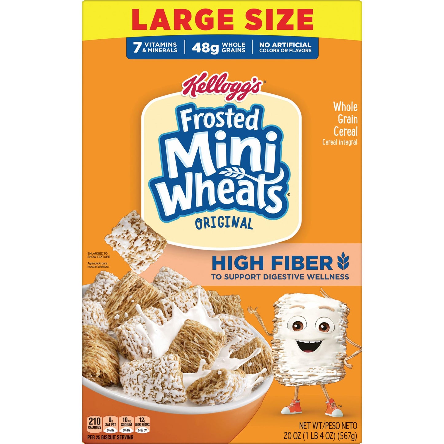 Kelloggs Frosted Mini-Wheats Breakfast Cereal, High Fiber, 48g Whole Grain, Large Size, 20 oz