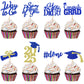 32Pcs Graduation Cupcake Toppers 2025 Blue and Silver, Class of 2025 Cupcake Toppers Graduation 2025 Food Picks for 2025 Party C