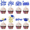 32Pcs Graduation Cupcake Toppers 2025 Blue and Silver, Class of 2025 Cupcake Toppers Graduation 2025 Food Picks for 2025 Party C