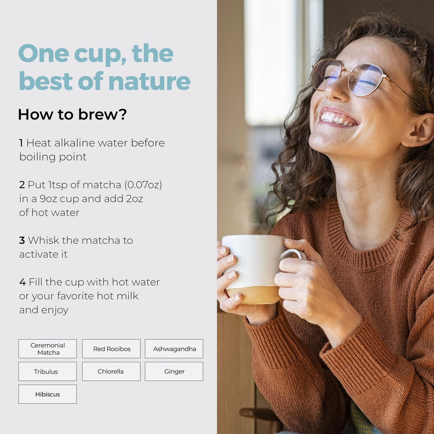 Michelle Peiret Adaptogen Ceremonial Grade Matcha Tea With Ashwagandha & Ginger Root, Perfect Coffee Substitute, Premium Blend,
