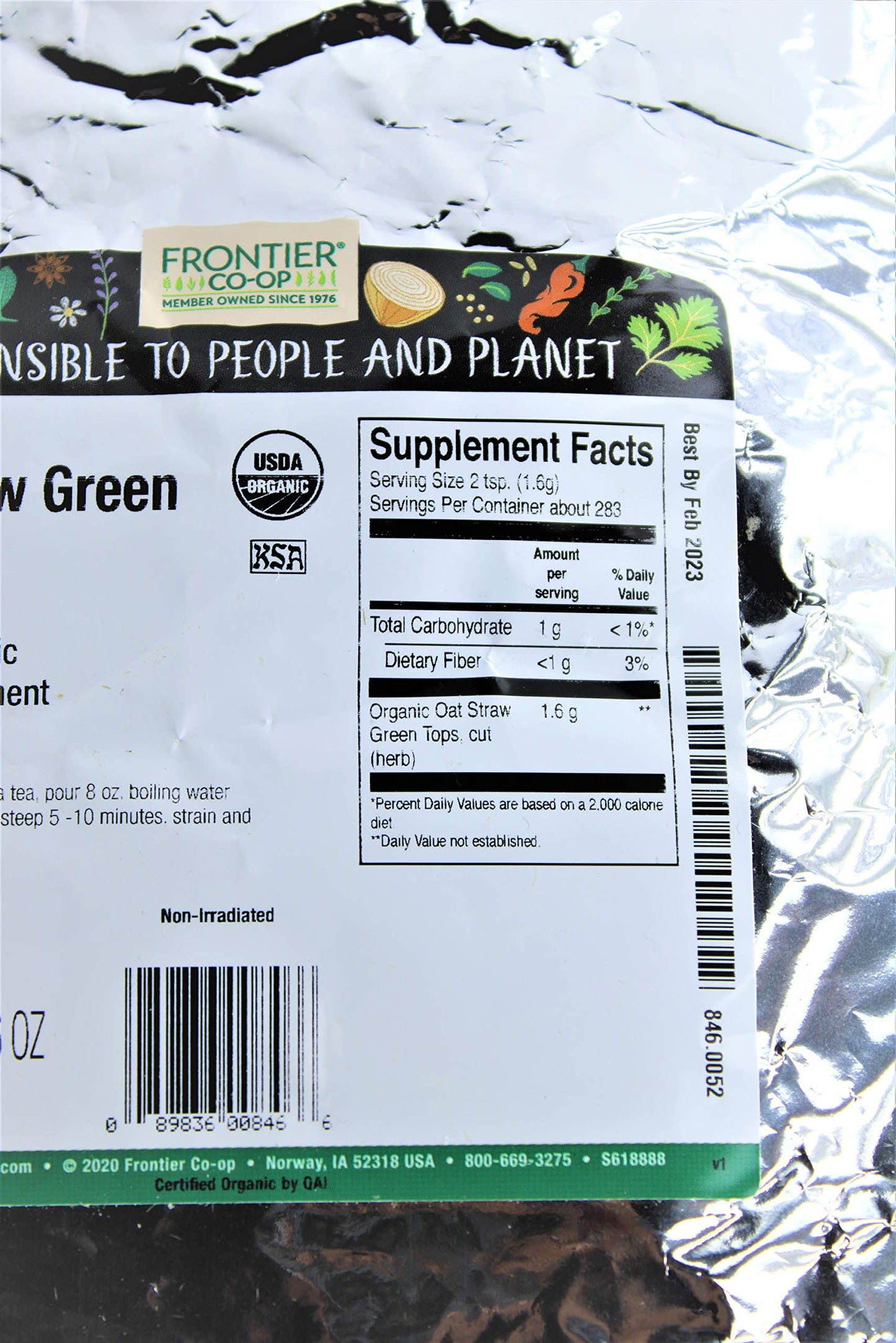 Frontier Co-op Organic Cut & Sifted Oatstraw Green Tops, 1 lb, Model 089836008466