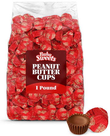 Bulk Milk Chocolate Peanut Butter Cups Miniatures 1 Pound - Individually Wrapped Chocolate Candy In Red Foil For Parties, Gift Bags, And Candy Buffets - Approx 55 Pieces