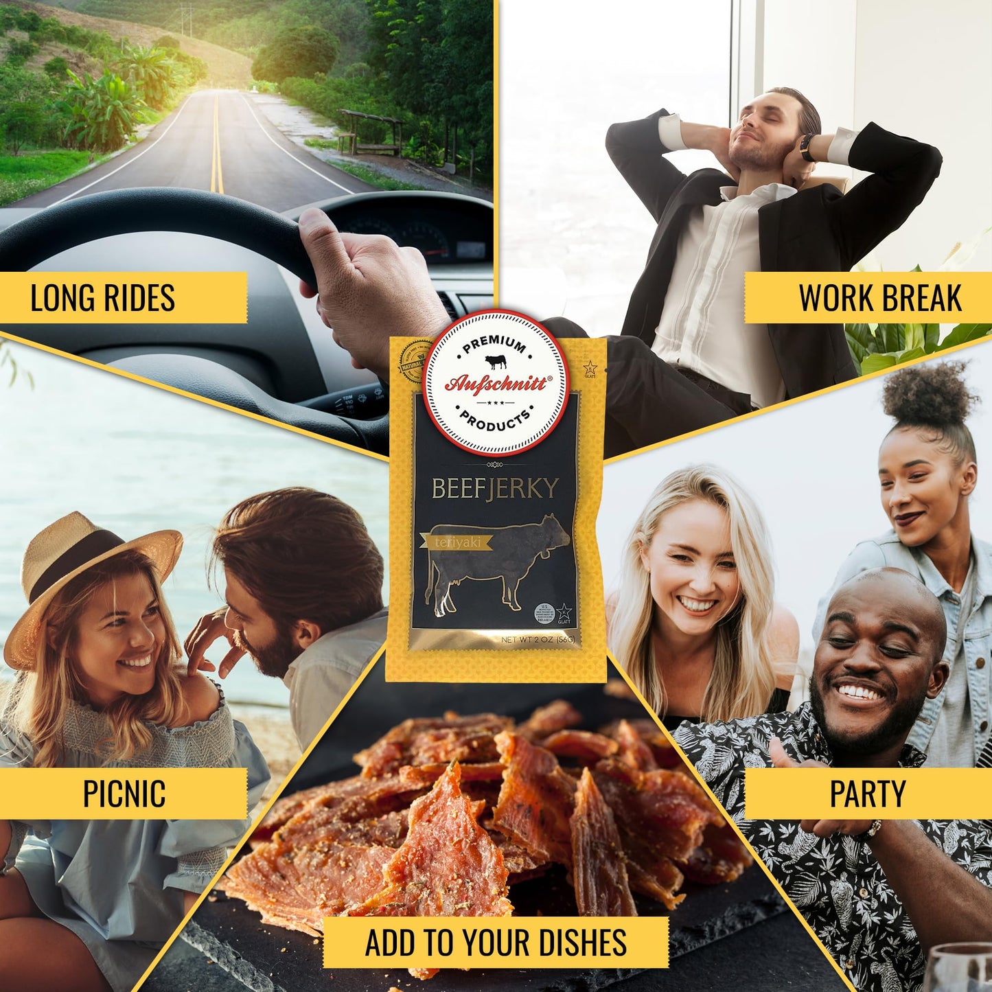 Aufschnitt Grass Fed Beef Jerky - Low Sodium, Certified Kosher - Halal And Keto Friendly - 12 Pack, Teriyaki
