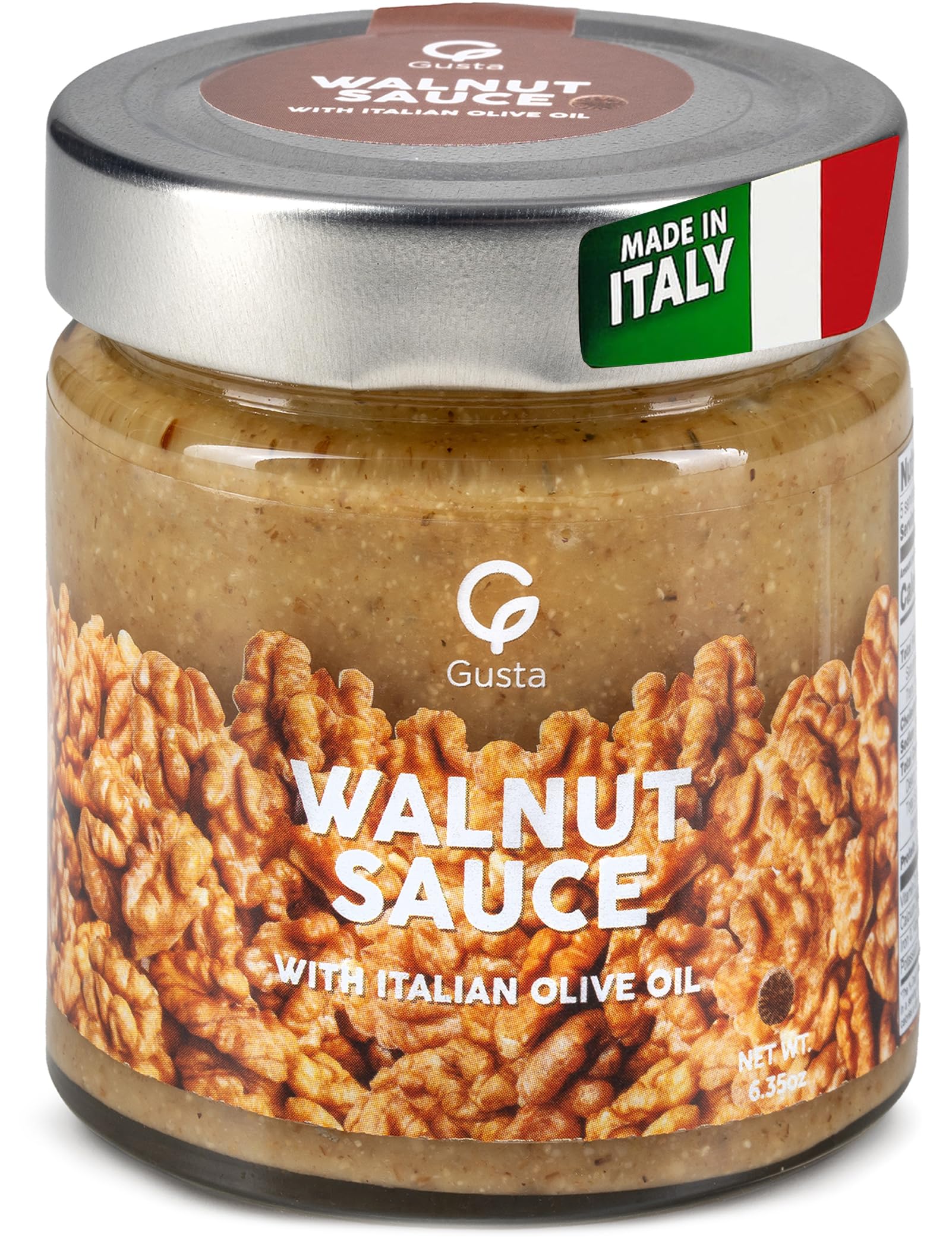 GUSTA Authentic Italian Walnut Sauce - Traditional Ligurian Recipe - All-Natural Gourmet - 180g Jar