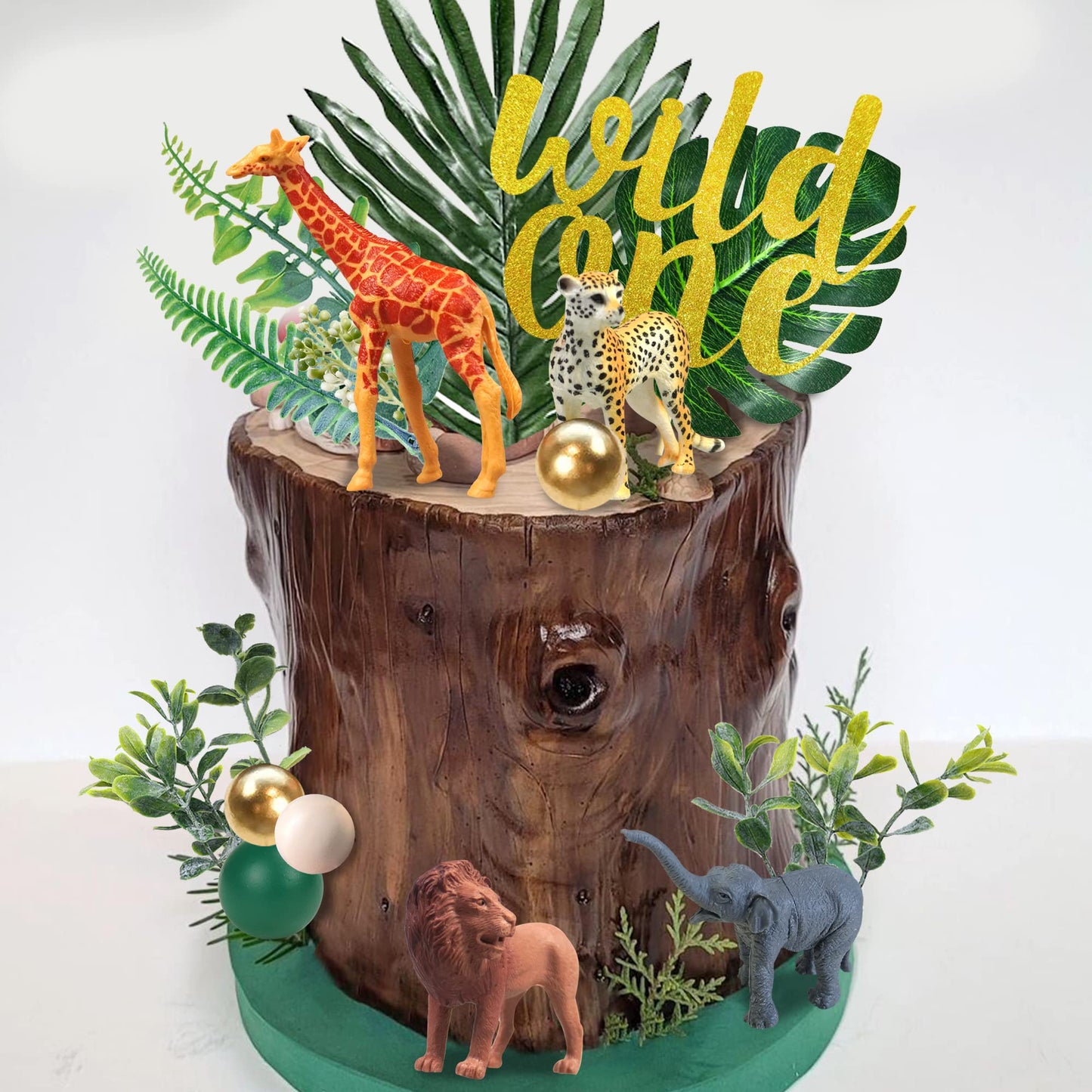 DRWATE 27 PCS Jungle Animal Cake Toppers Safari Theme Plastic Decorations for Baby Shower, Holiday Party, Khaki