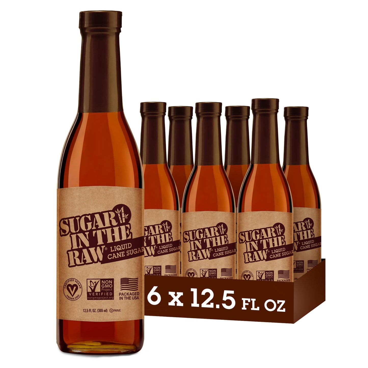 Sugar In The Raw  Liquid Cane Sugar 6-Pack - Turbinado Sugar With Rich Molasses Flavor  Instantly Dissolves In Cold Or Hot Drinks  12.5 Oz