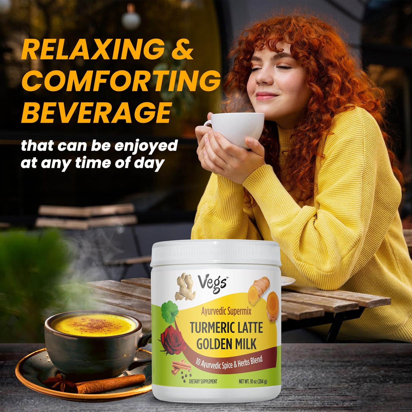 Vegs Turmeric Latte Golden Milk - Ayurvedic Super Spice Mix Golden Milk with Turmeric, Ginger, Rose Petals, Cinnamon, Ashwagandh