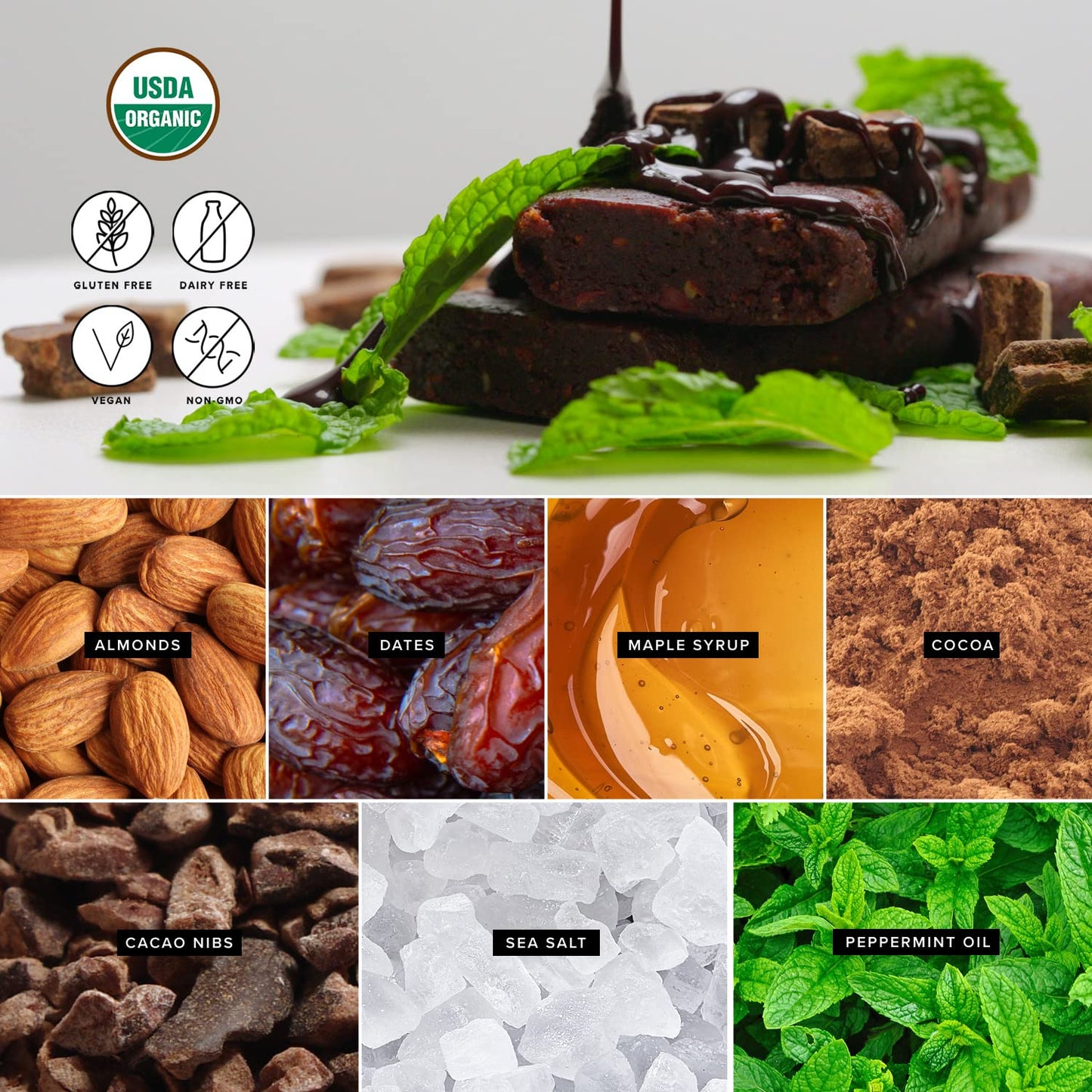 Truvani Plant Based Snack Bars, Chocolate Mint, 7g Protein, Vegan, USDA Organic, Gluten Free, Single Bar