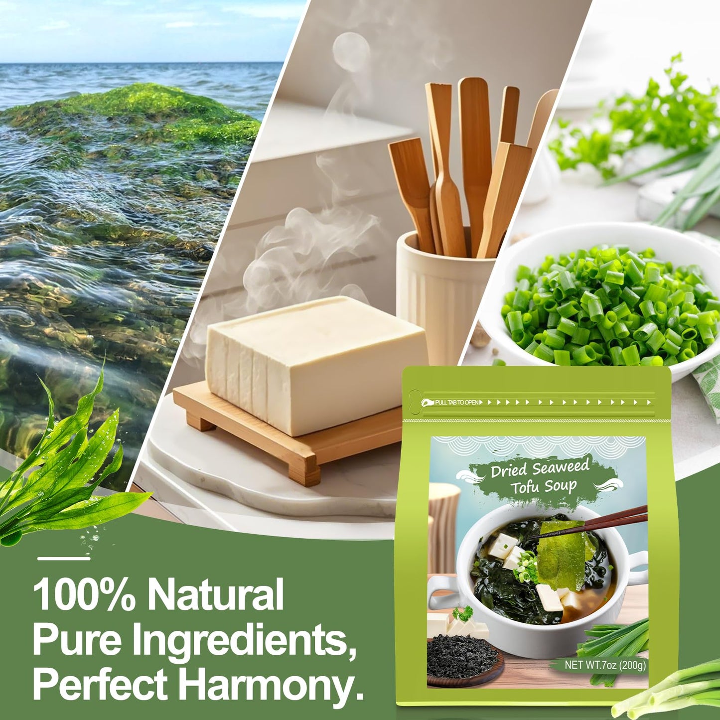 7Oz Bulk Dried Wakame Seaweed Miso Soup Kit - 100% Natural Dried Vegetables Tofu, Green Onion Mix For Japanese Ramen Flavor, Sou