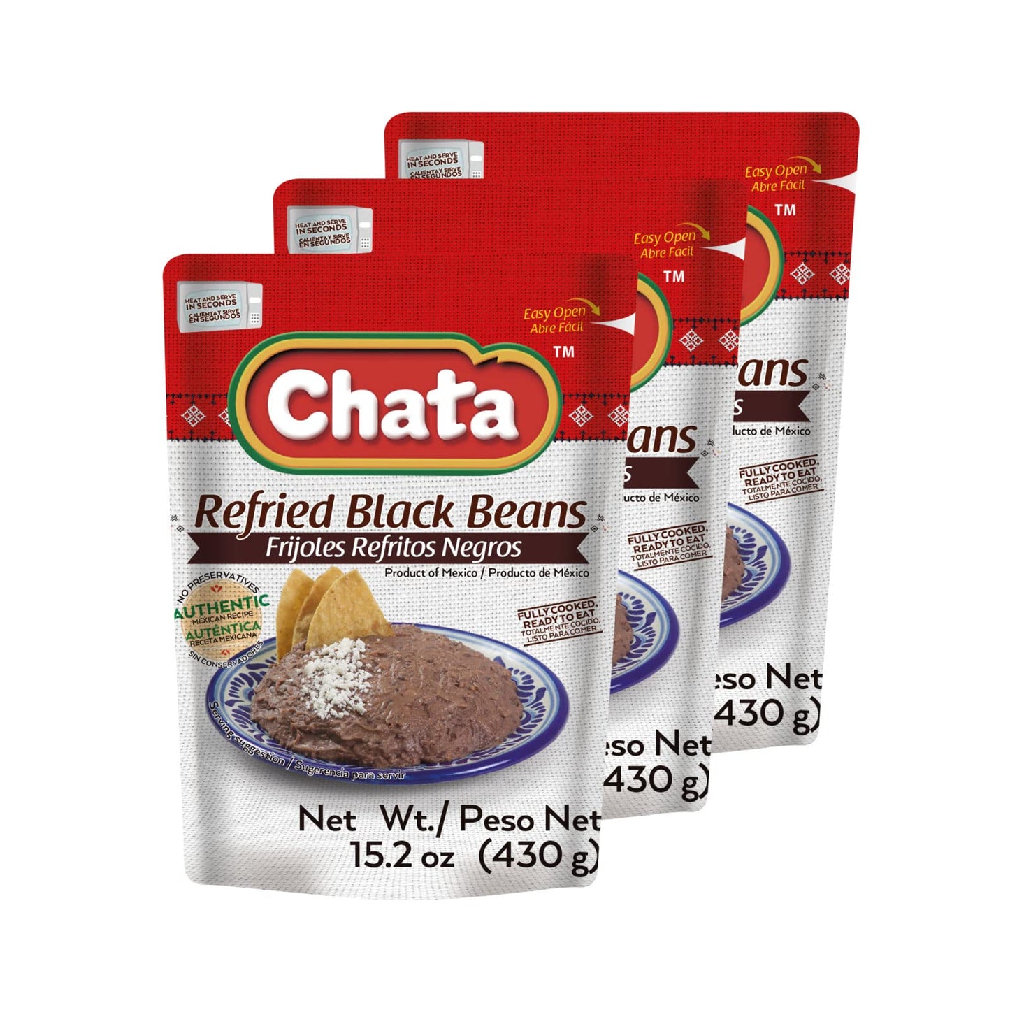 Chata Refried Black Beans | Practical + Delicious | Ready-To-Eat | Authentic Mexican Flavor | 15.2 Ounce (Pack Of 3)