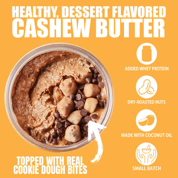 Fit Butters Chocolate Chip Cookie Dough Cashew Butter Spread - Added Protein And Coconut Oil, Low Carb, Low Sugar, Complete Prot