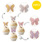 24 Pcs Butterfly Cupcake Toppers Assembled Rose Gold Glitter Double Layers 3D Butterfly Baby Shower Cupcake Food Picks Decoratio