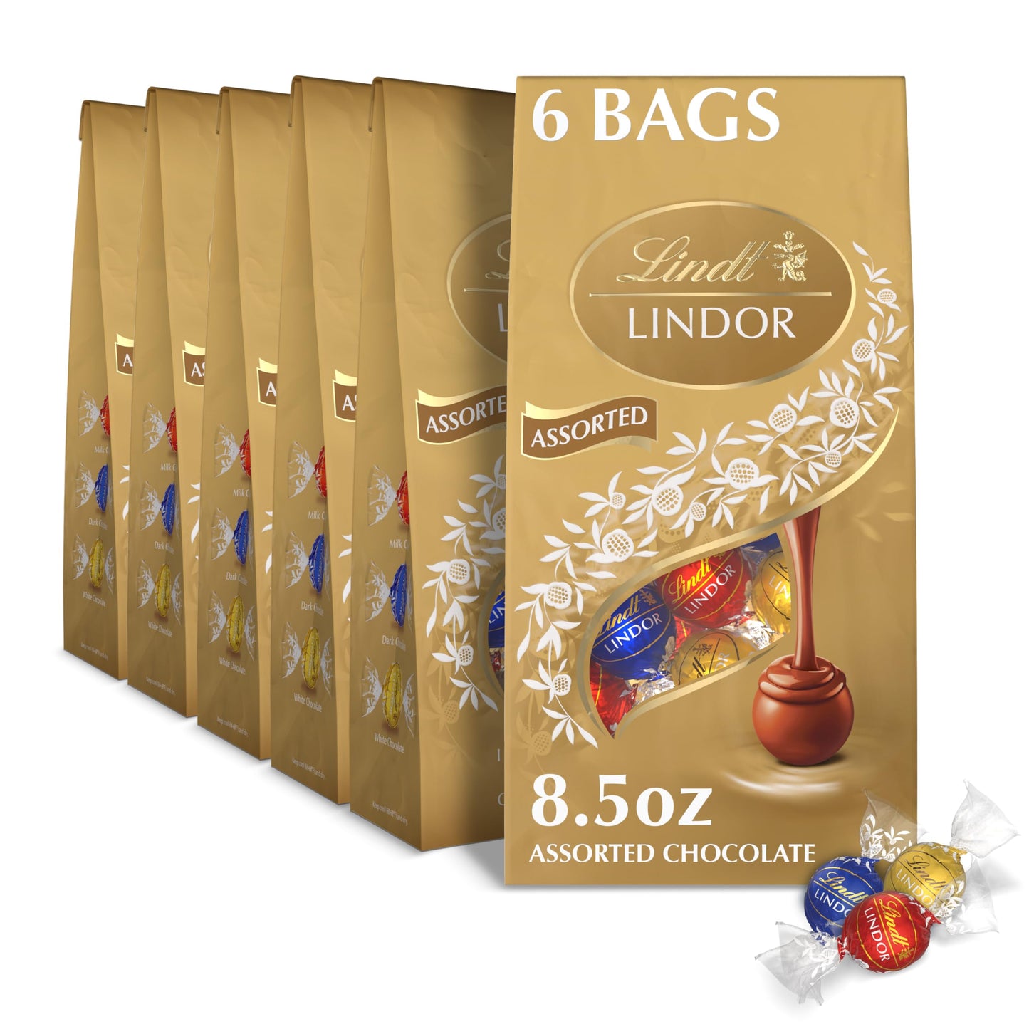 Lindt Lindor Assorted Chocolate Candy Truffles With Smooth, Melting Truffle Center, Chocolate For Holidays, 8.5 Oz. Bag (6 Pack)