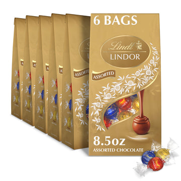 Lindt Lindor Assorted Chocolate Candy Truffles With Smooth, Melting Truffle Center, Chocolate For Holidays, 8.5 Oz. Bag (6 Pack)
