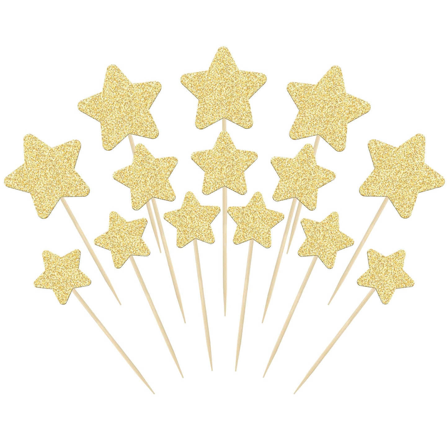 Gyufise 42Pcs Star Cupcake Toppers Gold Glitter Assembled Twinkle Star Cupcake Picks Wedding Engagement Bridal Shower Birthday P