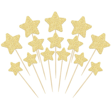Gyufise 42Pcs Star Cupcake Toppers Gold Glitter Assembled Twinkle Star Cupcake Picks Wedding Engagement Bridal Shower Birthday P