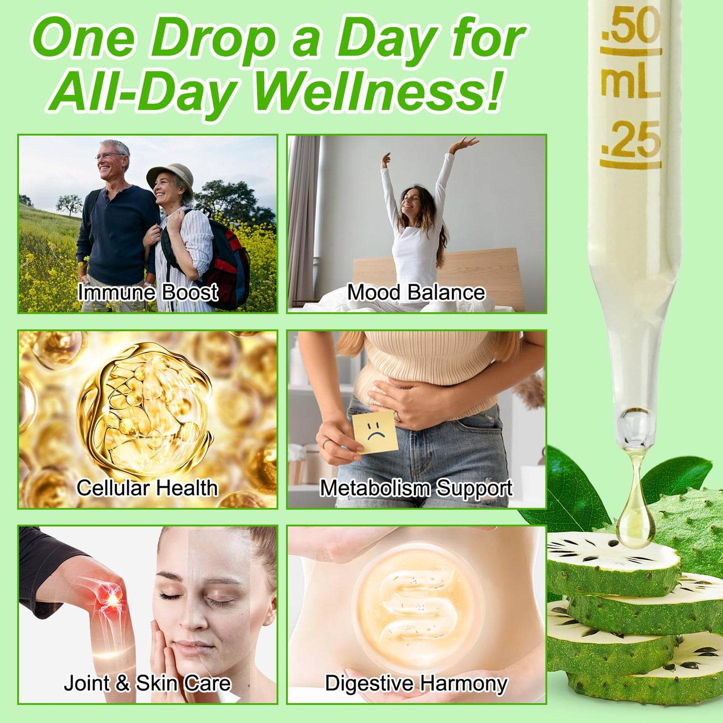 QJCWXIAOX Soursop Graviola Liquid Drop, Nature Soursop Extract Liquid for Cell Support & Regeneration, Immunity, Liver & Antioxi