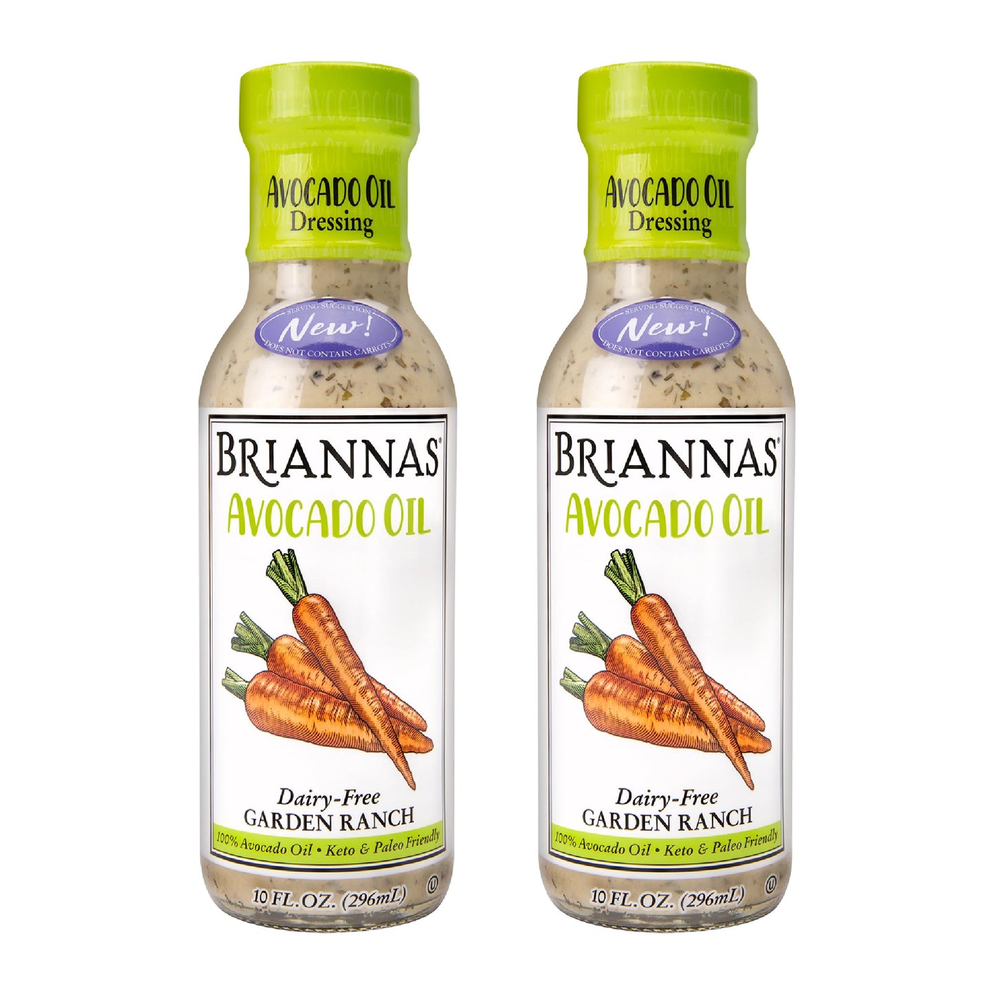 Briannas - Avocado Oil Dairy-Free Garden Ranch Dressing - Nutrient Rich, No Sugar, Keto Friendly Salad Dressing Made With 100% Avocado Oil - 10 Oz. Bottles - 2 Pack