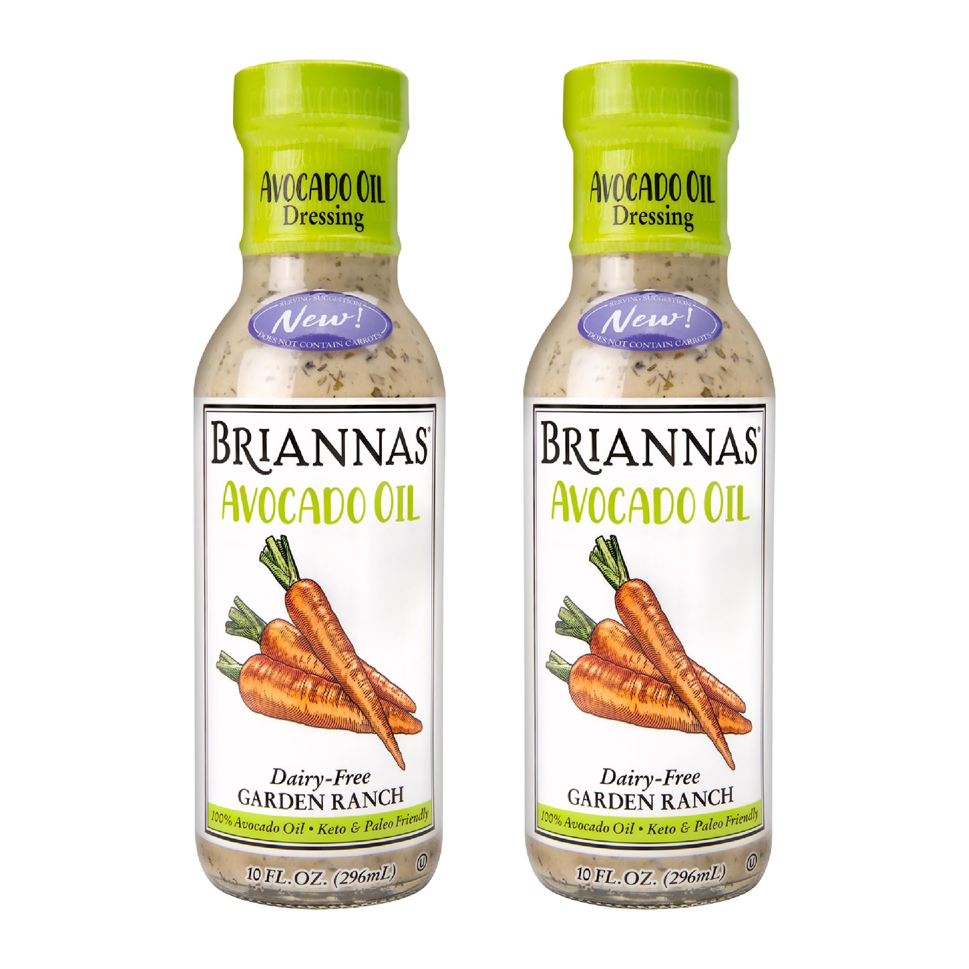 Briannas - Avocado Oil Dairy-Free Garden Ranch Dressing - Nutrient Rich, No Sugar, Keto Friendly Salad Dressing Made With 100% Avocado Oil - 10 Oz. Bottles - 2 Pack
