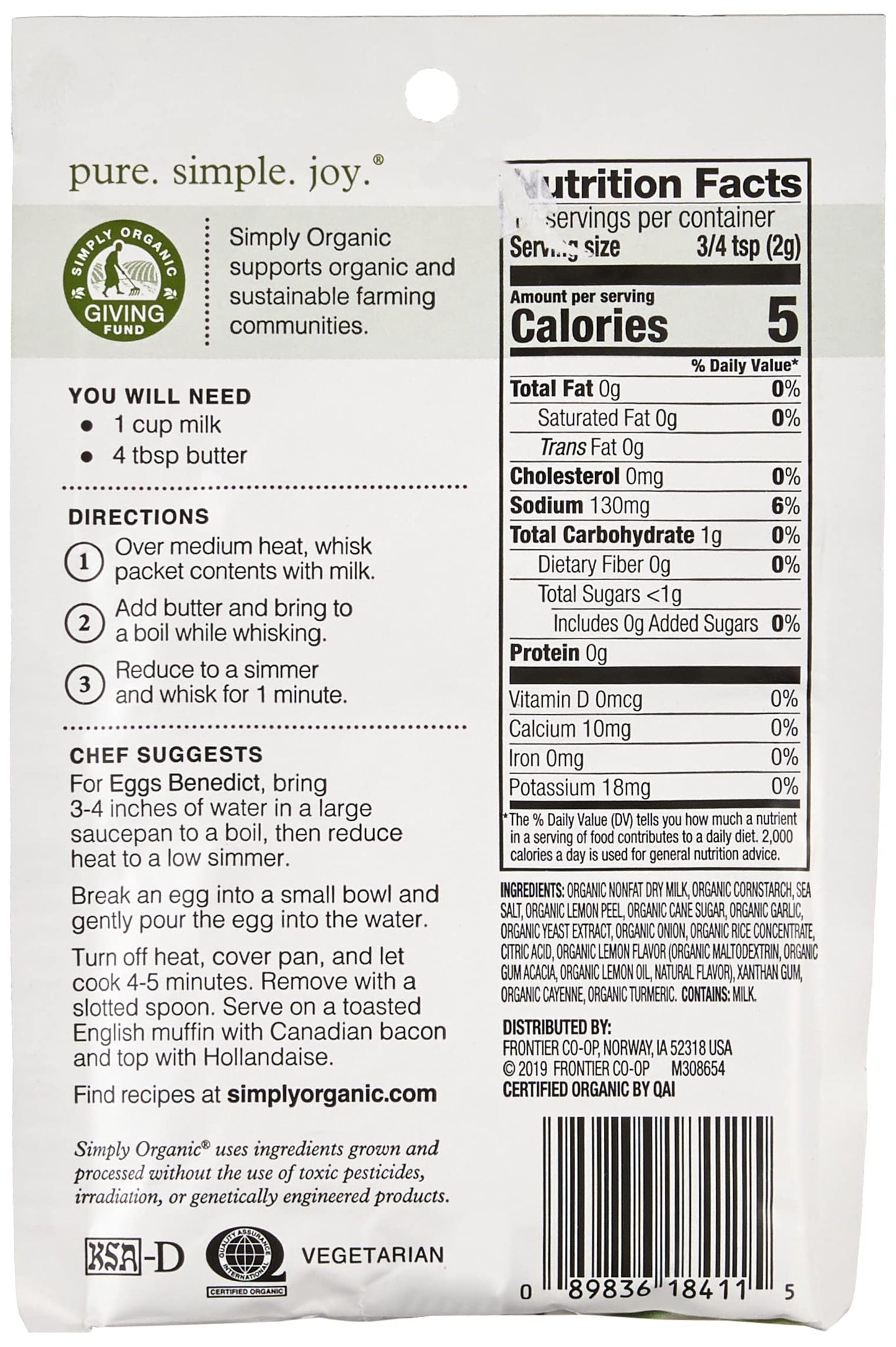 Simply Organic Organic Hollandaise Sauce Mix, 0.74 Oz