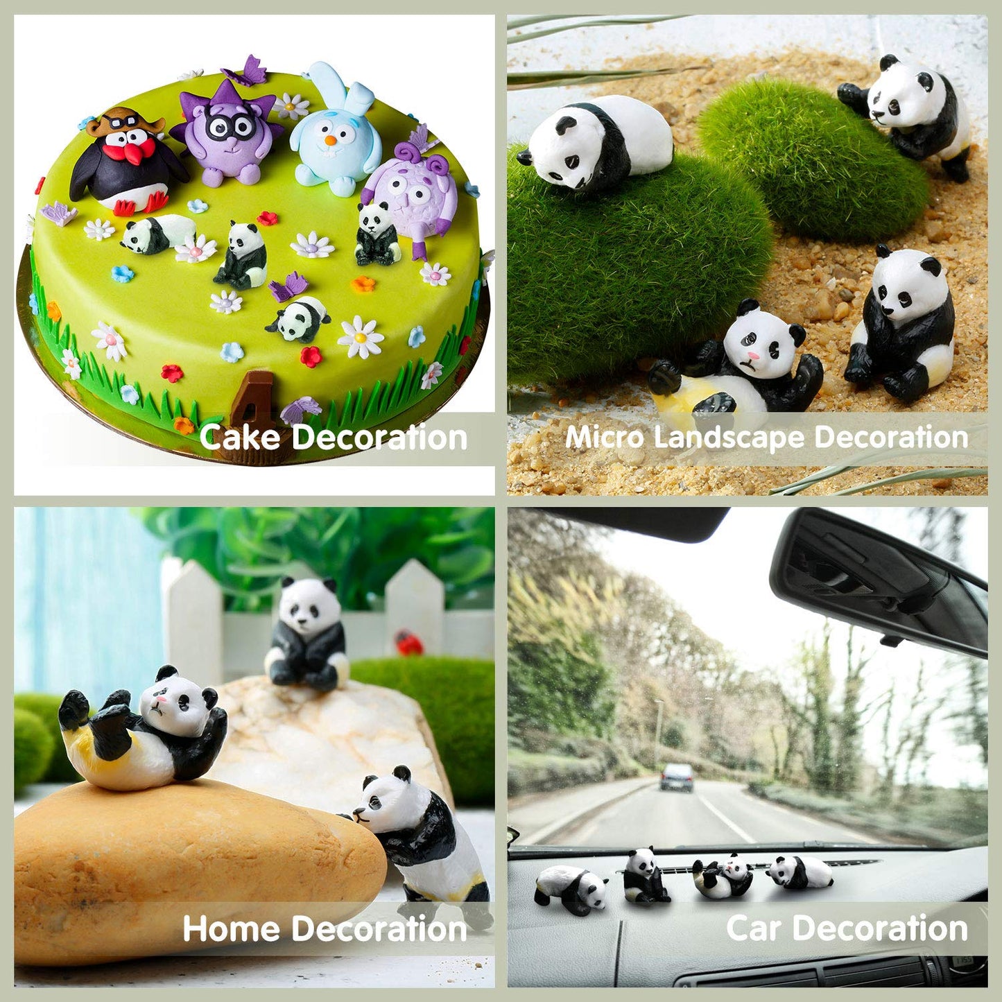Meekoo 8 Pieces Miniature Panda Decor Cute Plastic Panda Figurines Mini Birthday Decorations Cake Topper Decoration For Party Supplies