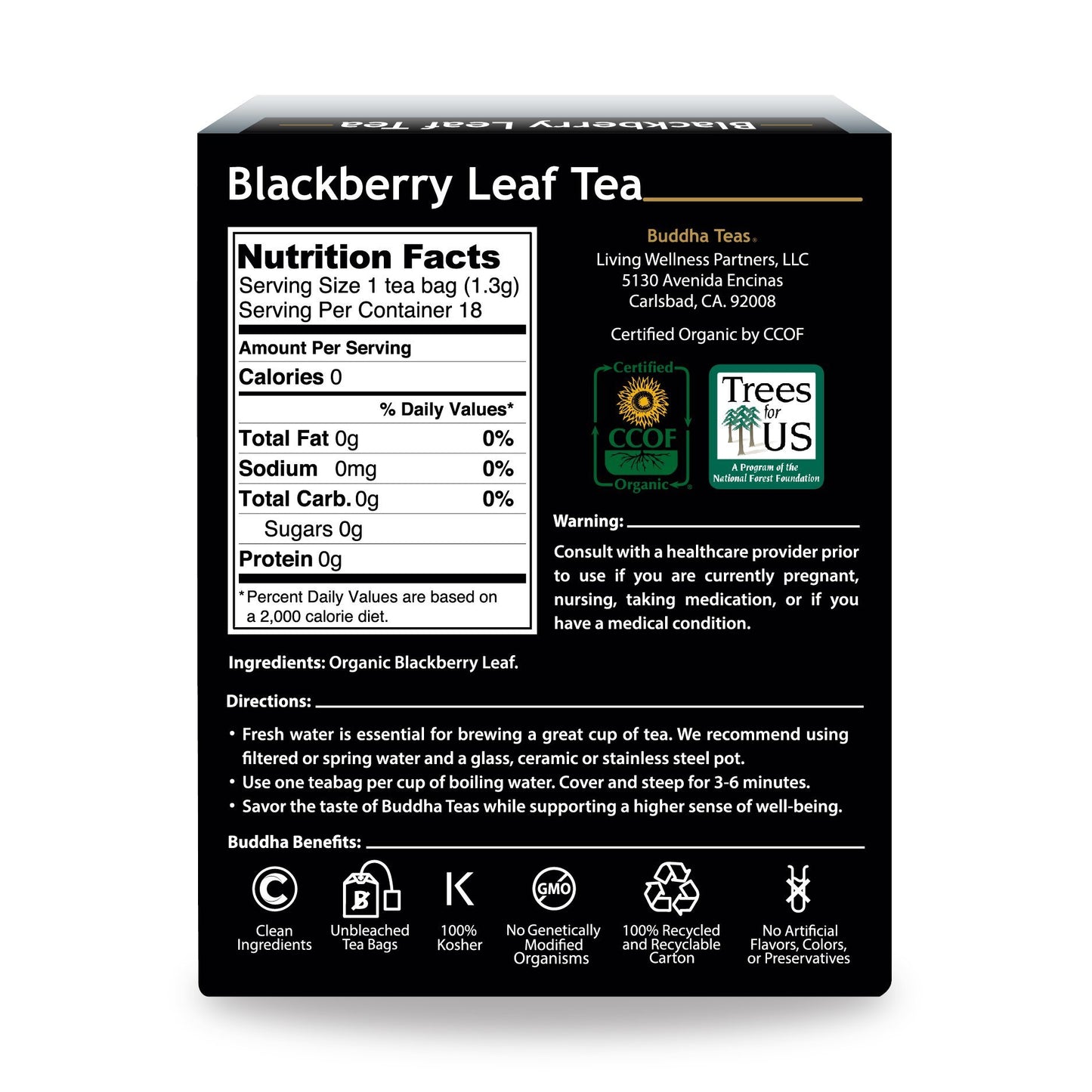Buddha Teas Organic Blackberry Leaf Tea - 18 Bleach-Free Tea Bags, OU Kosher, USDA Organic