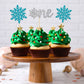 Gyufise 24 Pack Snowflake One Cupcake Toppers Blue Silver Glitter Snowflake Cupcake Pick Decorations For Winter Onederland 1St B