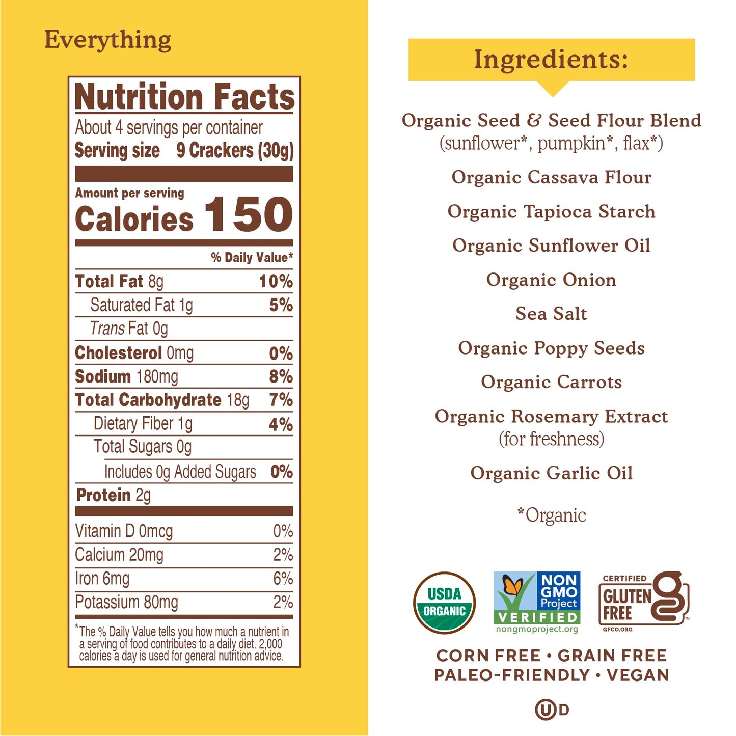 Simple Mills Organic Seed Crackers, Everything - Gluten Free, Vegan, Healthy Snacks, Paleo Friendly, 4.25 Ounce (Pack of 6)