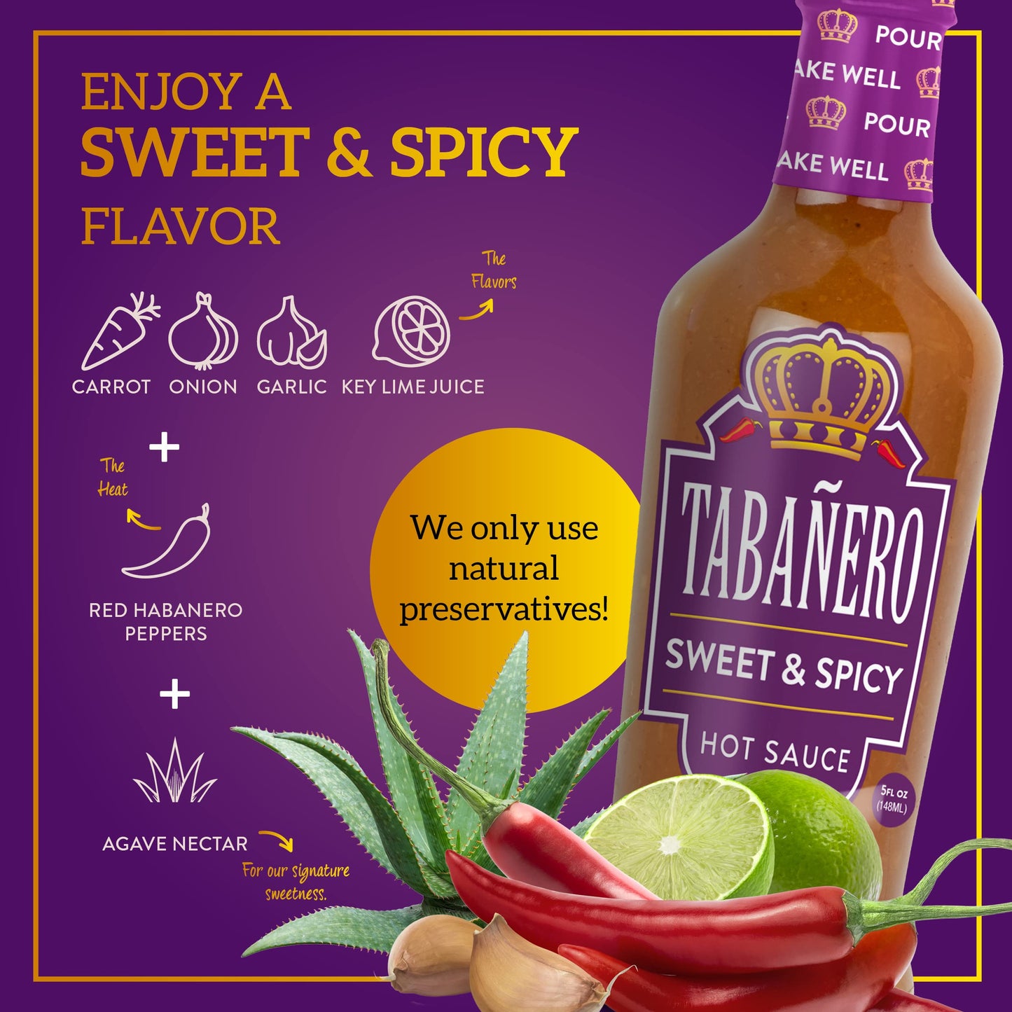 Sweet & Spicy Hot Sauce By Tabaero, Gourmet Hot Sauce Gift, Fiesta Party Favors, All Natural, Gluten Free, Low Sodium, Vegan, Ko