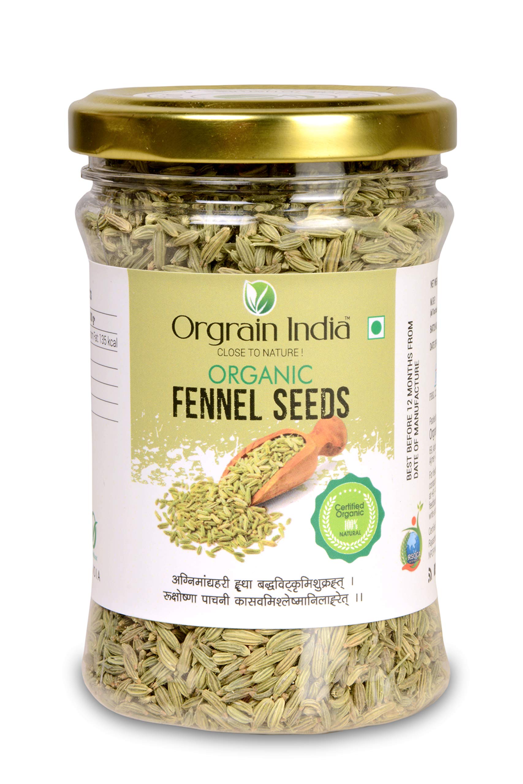 Orgrain India Organic Fennel Seeds, 120g | Saunf | Variyali | Whole Indian Spices