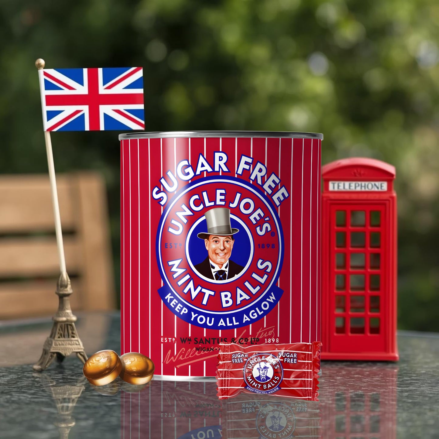Uncle Joes Sugar Free Mint Balls | British Hard Candy Tins | Hand Cooked on Open Fires | Gluten-Free & Vegan | Individually Wra