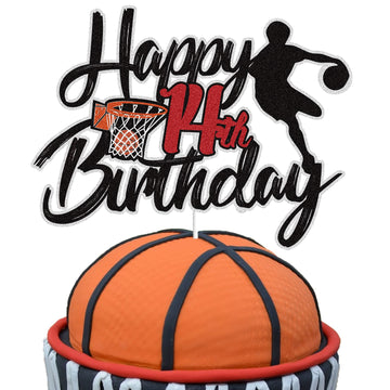 Basketball Happy 14Th Birthday Cake Topper 14 Fourteen Years Old Basketball Player Scene Cake Decoration Sport Theme Fourteenth
