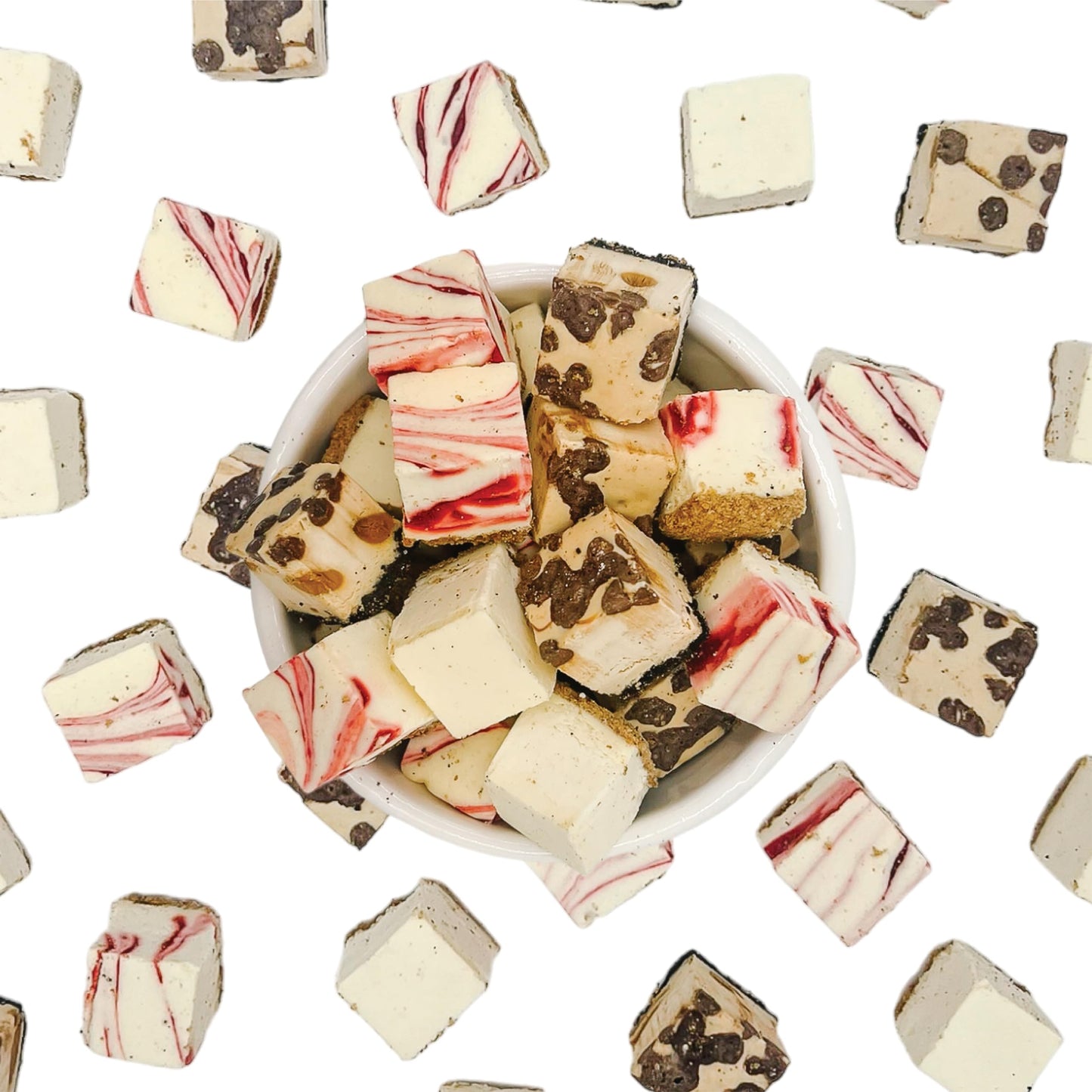 Freeze Dried Cheesecake Bites New York Style 4.1oz - Caramel, Chocolate Chip and Strawberry Swirl Freeze Dried Dessert - Mini Ch
