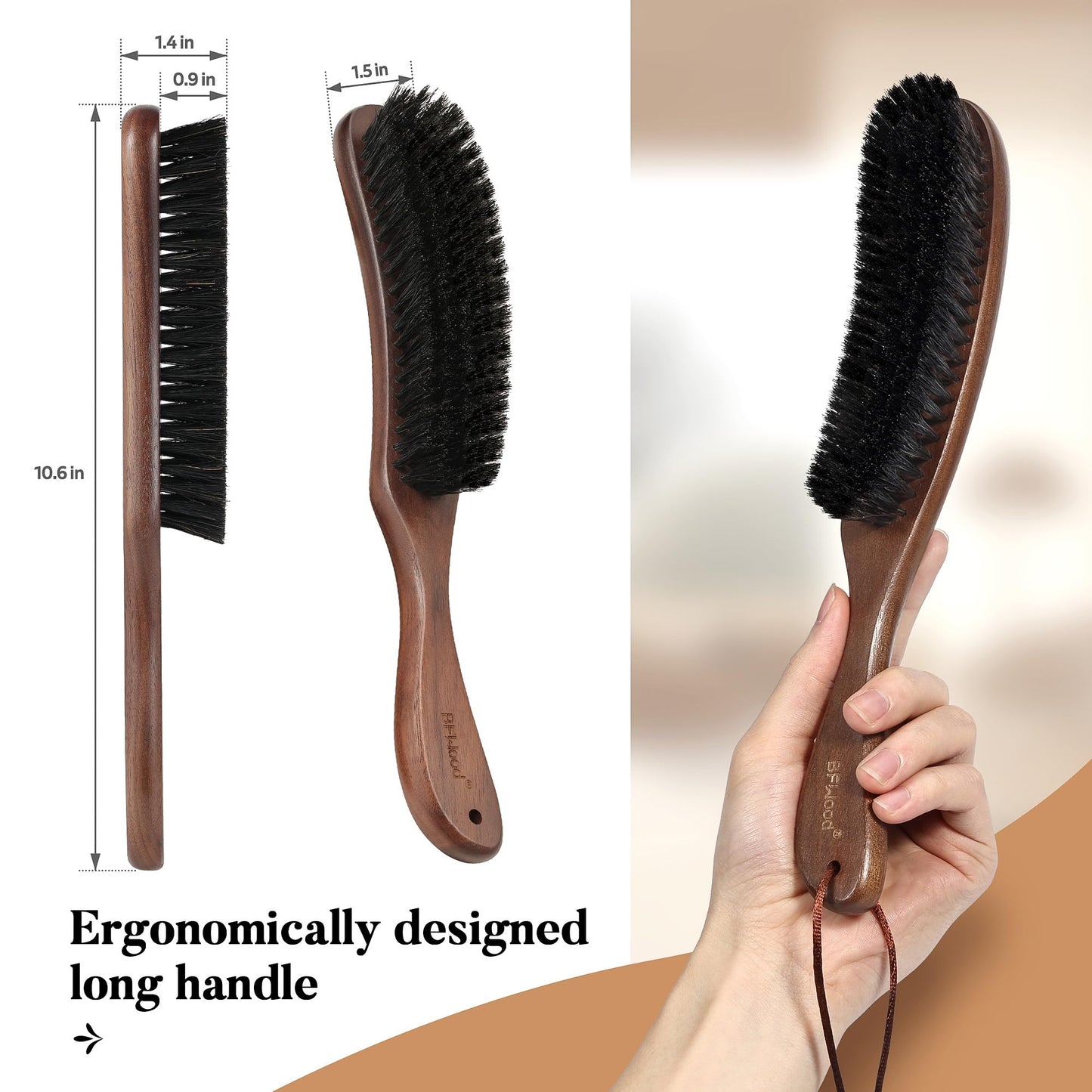 Bfwood Clothes Brush - Boar Bristle Lint Brush For Suits, Cashmere, Wool, Velvet, Suede And Pet Hair - Large Black Walnut Wood H